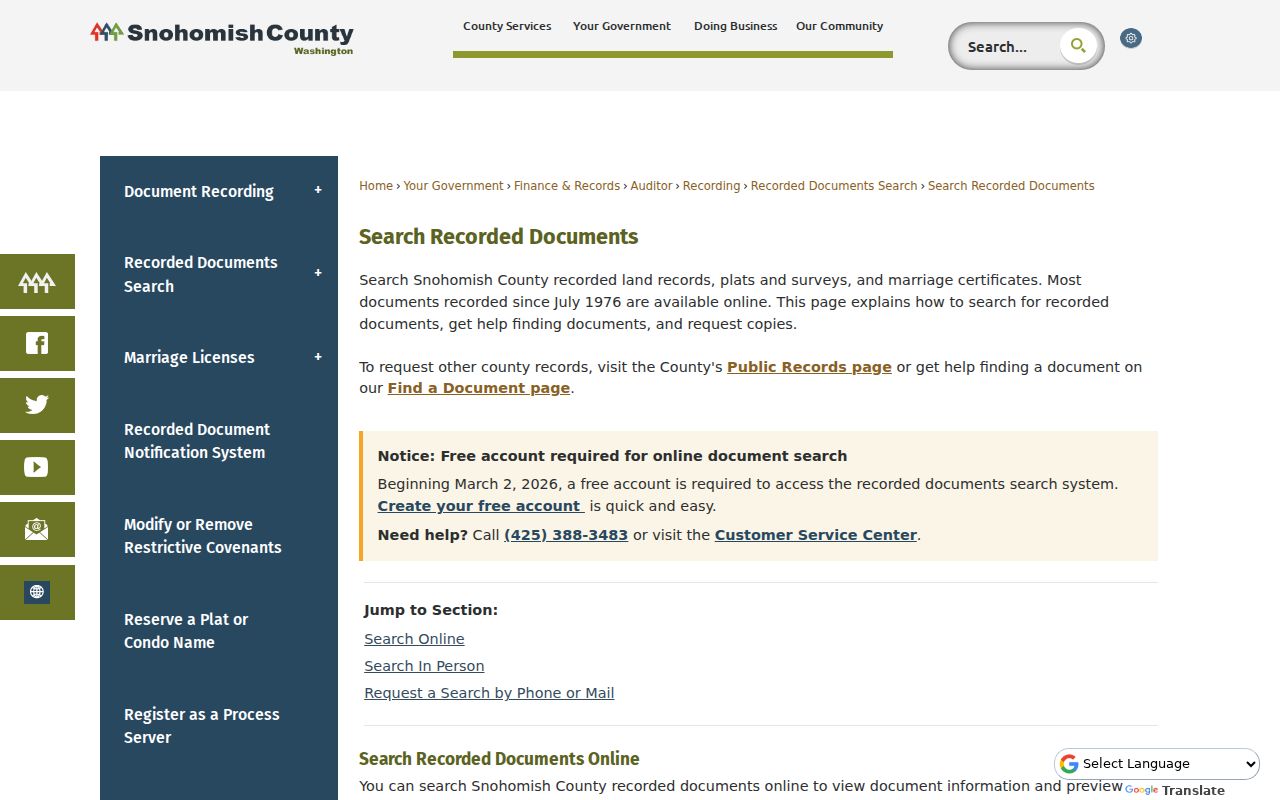Snohomish County recorded documents search used for Marysville deeds
