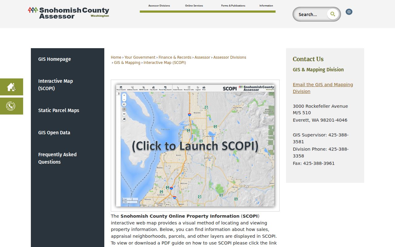 Snohomish County SCOPI parcel map for Marysville address research